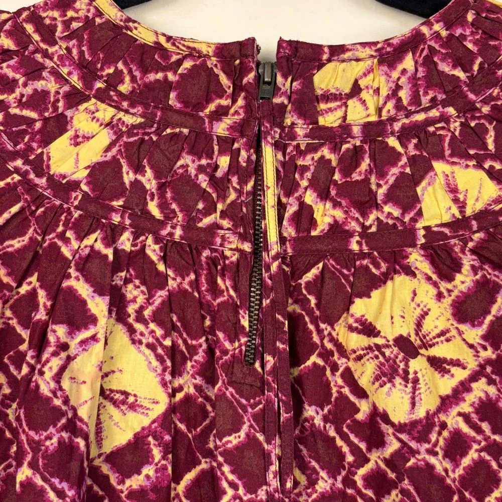 ULLA JOHNSON 100% Cotton Carmela Blouse In Brick Maroon Women Size 4 Puff Sleeve